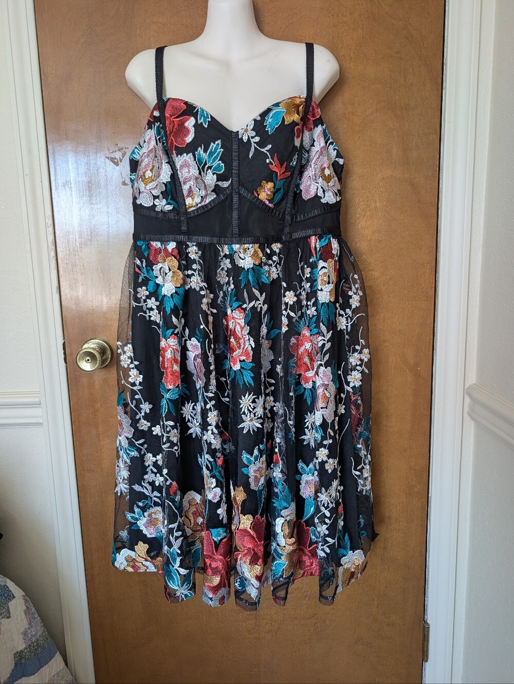Torrid Black Mesh Floral Embroidered Spaghetti Strap Midi Dress